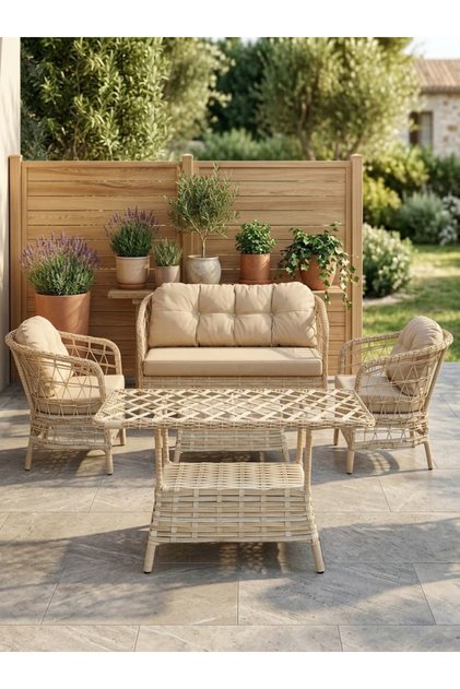 HORIZON 2+1+1 Rattan Balkon Ve Bahçe Takımı PUF HEDİYELİ