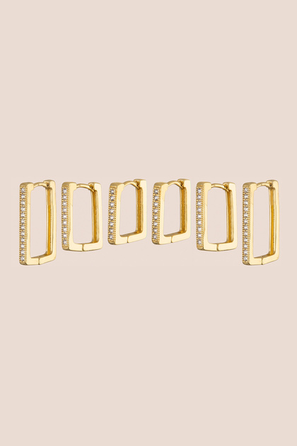 Gold Color Zircon Stone Rectangular Shaped 6-Piece Hoop Earring Set