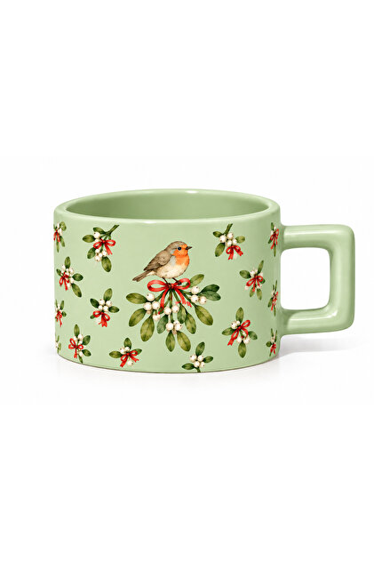 Mugtory – Mistletoe Robin Kuş Desenli Hediyelik Seramik Kupa