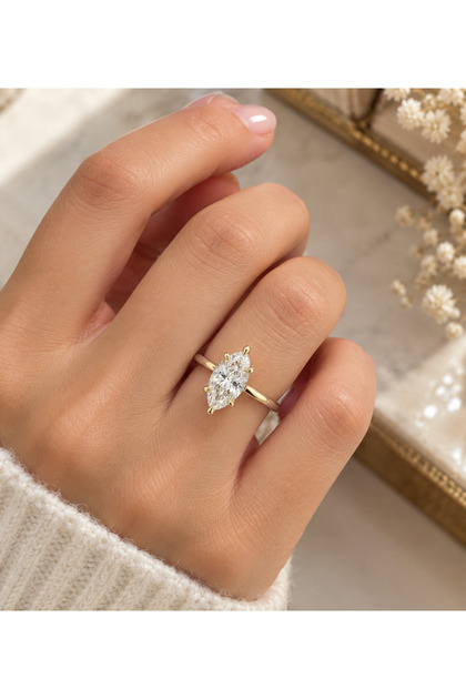 925 Ayar Gümüş Yüzük Markiz Kesim Star Kesim 5x12mm Tektaş Yüzük Pırlanta Montürlü Tektaş Evlilik Teklifi Yüzüğü