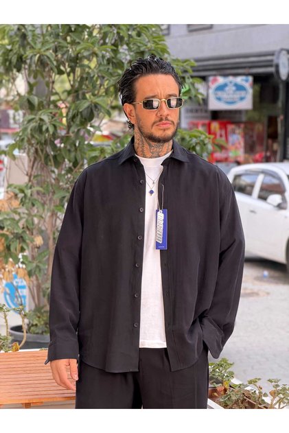 Giesto Oversize Modal Gömlek Siyah
