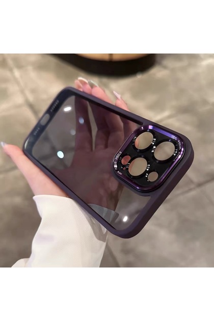 iPhone 13 - 14 Compatible - Metal Guard - Non-Yellowing Hard Mica Case with Metal Buttons and Metal Camera Frame
