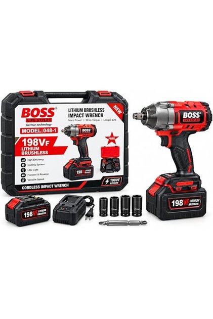 Cordless Brushless Impact Wrench Kit – Heavy Duty Rechargeable Lithium Electric Torque Gun with Tungsten Steel Shaft, LED Light & Tool Storage Case