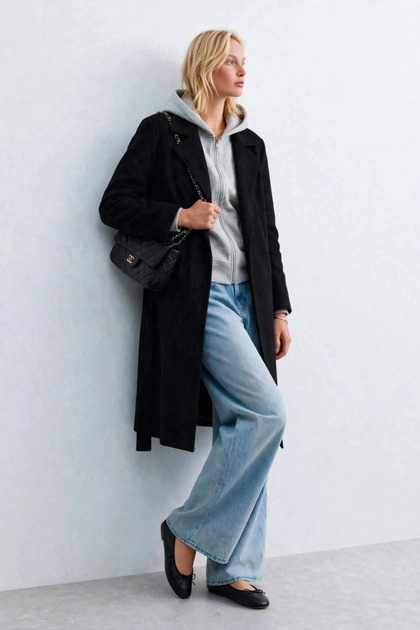 Women's belted cashmere coat - black