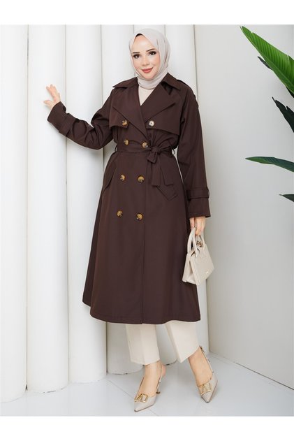 Double Button Windbreaker Hijab Trench Coat