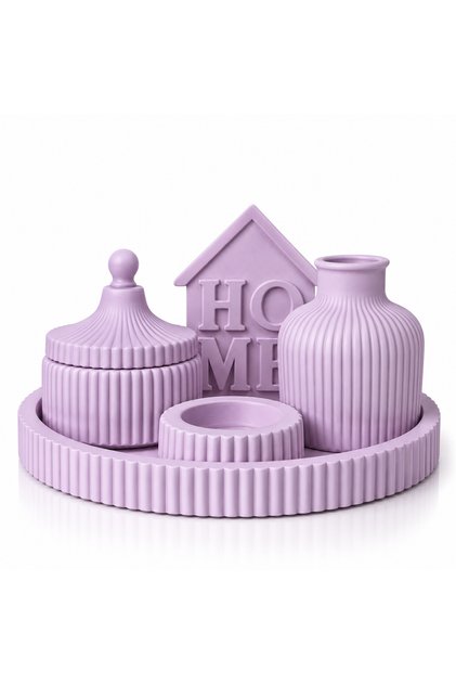 Bohem 5li HOME Dekoratif Yuvarlak Tepsili Obje & Aksesuar Mumluk