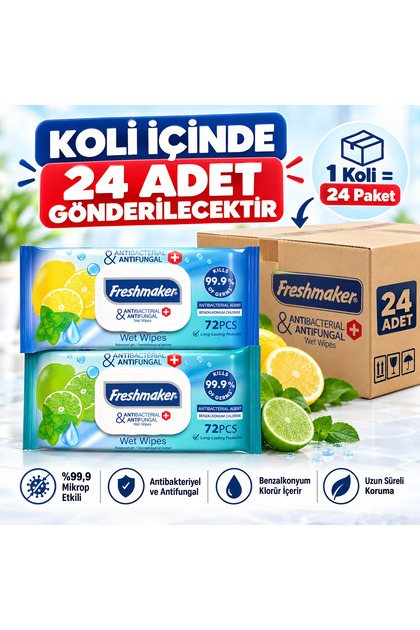 72 'li Islak Anti-Bakteriyel Havlu Mendil x24