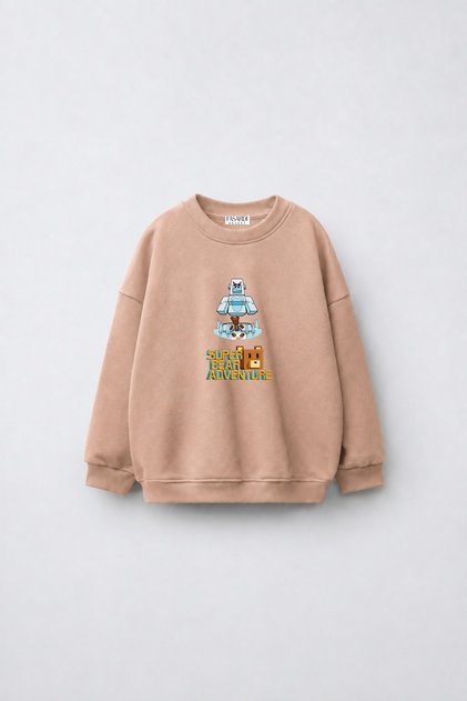 Super Bear Adventure Printed Oversized 3 Thread Unshaded Long Sleeve Unisex Children's Sweatshirt