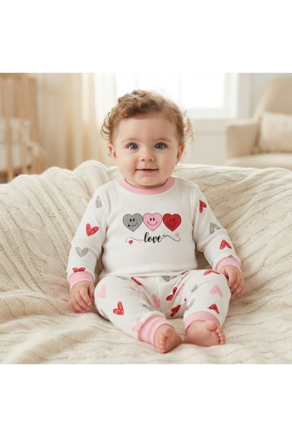 100% Cotton Interlock Heart Printed Pajama Set 6 Months, 9 Months, 12 Months Girls Pink