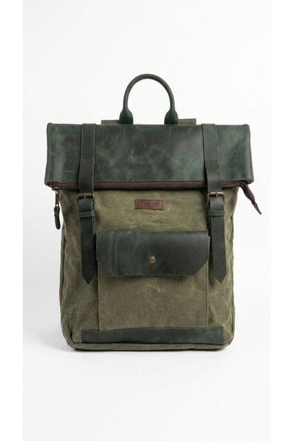 Cahuilla Hakiki Deri & Mumlu Kanvas Vintage Sırt Çantası – 15.6" Laptop Bölmeli Unisex Kamp, Seyahat ve Günlük Çanta