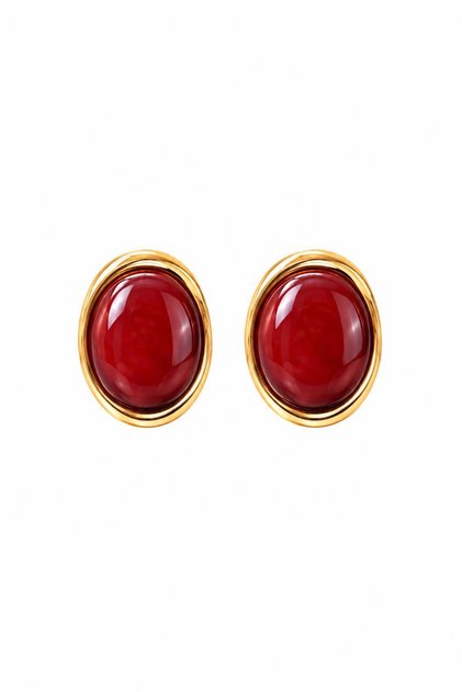 Steel Riva Oval Stone Gold Earrings