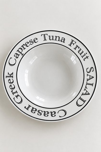 Stylish Pasta and Salad Plate 26 cm – Large Deep Plate with Caesar, Greek, Caprese Designs