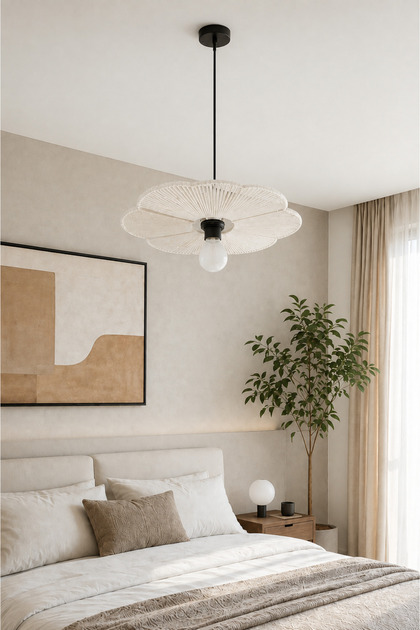 AFRALYAHOME Handmade İskandinav Rustik Tekli Sarkıt Avize DUY DAHİL Papatya Jüt Avize - Otel Cafe