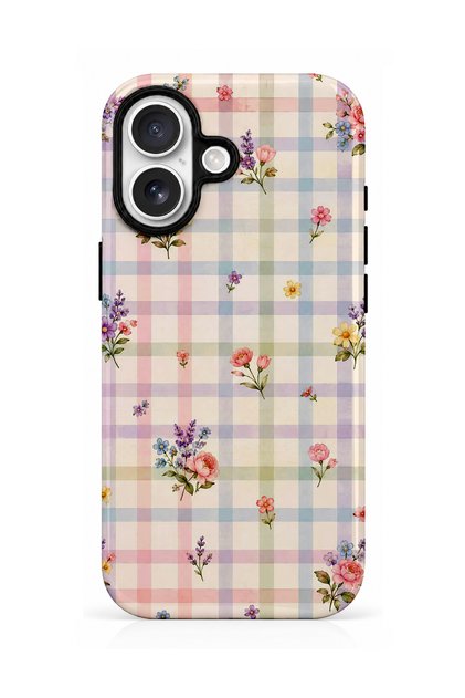 Compatible with iPhone 16 - Pastel Gingham, Double Layer Cover, Glossy Surface Protective Case