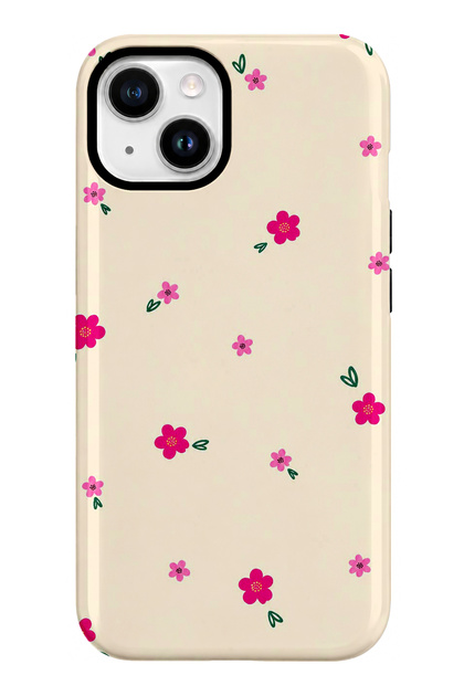 iPhone 15 Compatible - Tiny Pink Flowers, Double Layer Cover, Glossy Surface Protective Case