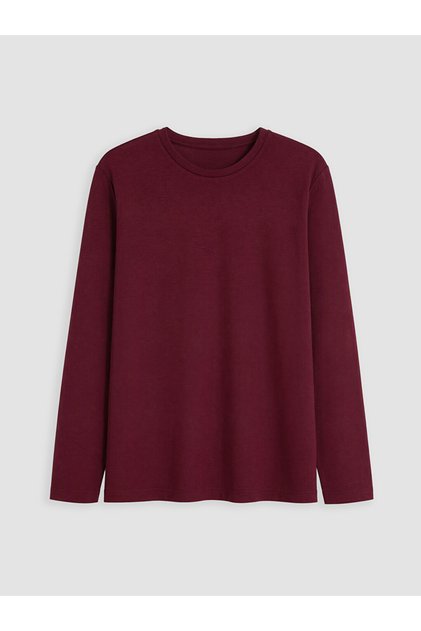 Vizyon New Season Burgundy Large Size Crew Neck Women's T-Shirt