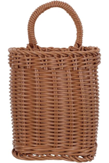 Rustic Imitation Rattan Wall Mounted Woven Basket With Strong Hook Space-saving Hanging Ve