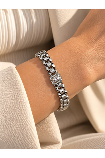 Xuping Silver Color Cord Bracelet with Middle Square Stone 18+2cm Acr9717