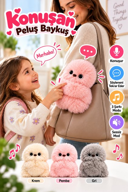 Konuşan Peluş Baykuş Oyuncak 17 cm – Ses Tekrarlayan, Hareketli Çocuk Oyuncağı