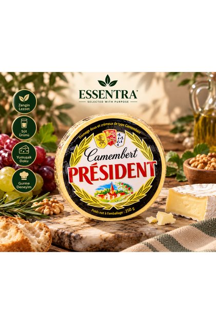 Camembert Peynir 250 g – Stok Durumuna Göre Sidi Saâda veya Président 1 adet yumuşak peynir ESSENTRA