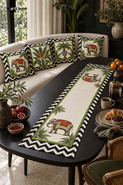 Jungle - Colorful Digital Printed Runner and 4-Piece Placemat Set