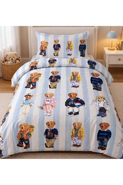 Teddy Bear Themed Single Duvet Cover Set (Without Sheets)