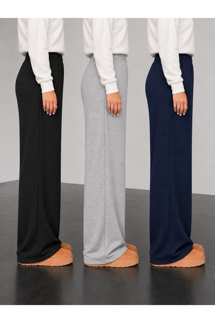 Women's 3-Piece Winter Thick Cotton Sweatpants Set Black Gray Navy Blue