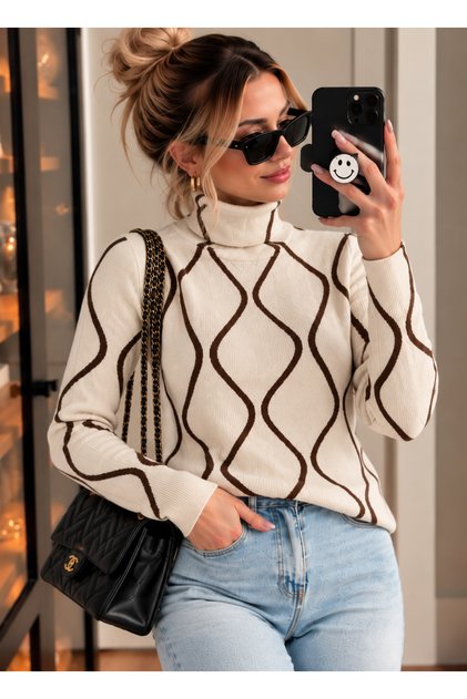 Patterned Turtleneck Women's Sweater