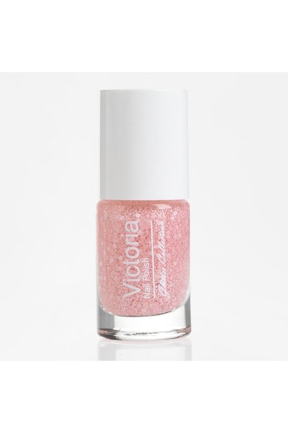 Oja de Unghii Long Lasting Roz cu Confetti Albe - 6ml - Glitter, Cosmetice Produse Ingrijire