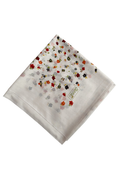 İpek Krem Yazma - Kırmızı Küçük Çiçekli 100x100cm