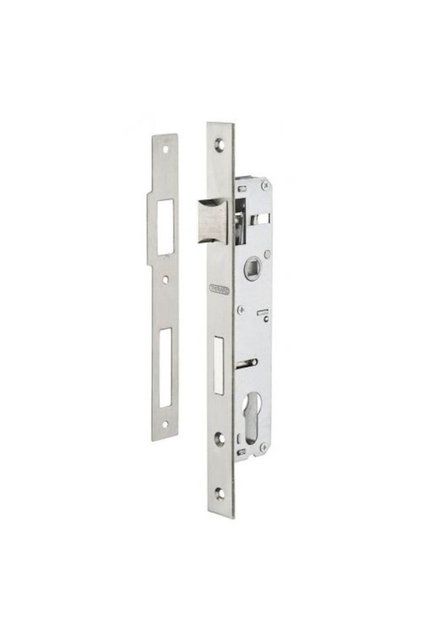 Broască ușă de intrare, tip mortasă, 20 x 85 mm, pentru cilindru cu profil european, placă de contrapresiune din oțel inoxidabil, galvanizată - potrivită pentru ușă din PVC