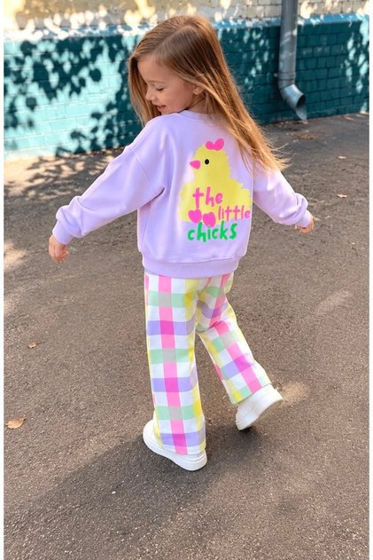 New Season Printed Sweatshirt and Colorful Denim Trousers Girls' Top and Bottom Set