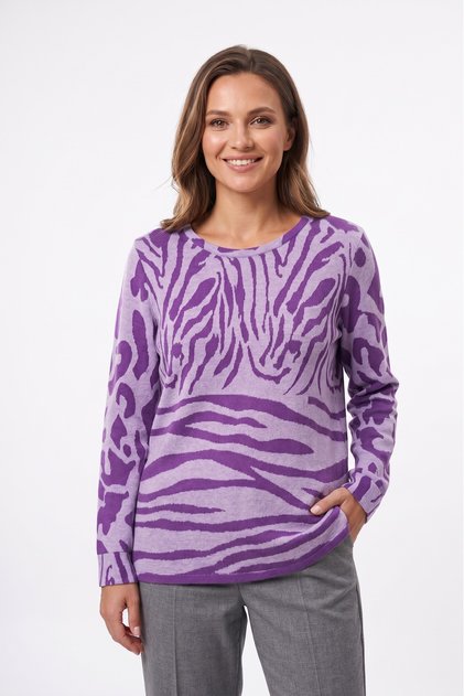 Women's Plus Size Lycra Crew Neck Zebra Pattern Long Sleeve Soft Sweater Mom Blouse