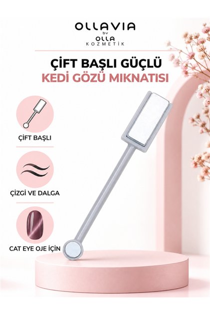 Çift Başlı Güçlü Kedi Gözü Mıknatısı – Cat Eye Ojeler İçin Çizgi ve Dalga Efekt Verici Protez Tırnak Nail Art Magneti