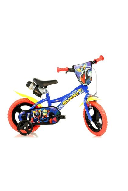 Bicicleta cu pedale, Dino Bikes, Goldrake, Cu roti ajutatoare, Suport cu sticla de apa, 12 inch, Pana la 110 cm, Multicolor