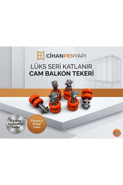 Katlanır Cam Balkon Lüks Turuncu Metal Teker (1 Tırnaklı 1 Tırnaksız)