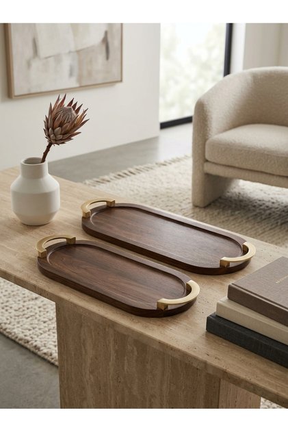 Elegant Design Modern Style Golden Wooden Egg Shape Serving Tray Set
