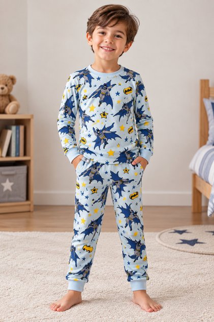 Erkek Çocuk Yarasa Adam Desenli Uzun Kollu Pijama Takımı