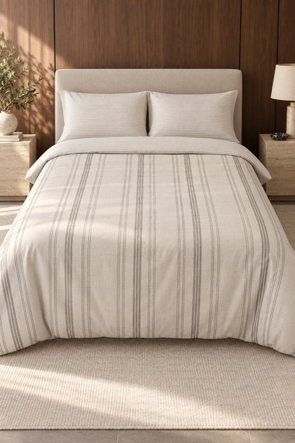 Elastic Satin Striped Double Duvet Cover Set