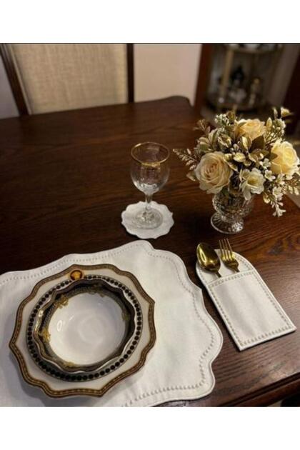 Cream embroidery set for dining table
