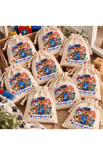 Pungi aniversare pentru copii – Paw Patrol, personalizate cu vârsta
