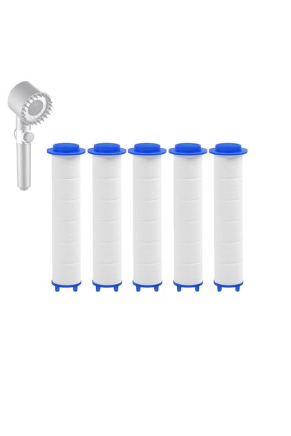 Set 5 filtre para dus NEXTLY, bumbac PP, 3 straturi, purificare apa, 8.5x2.5cm, alb-albastru