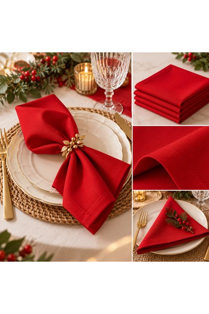 Kırmızı Poplin Sofra Peçetesi 35x35 cm 4’lü Set