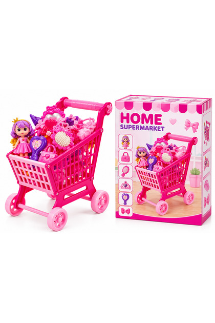 🛒 Pink Children's Shopping Cart with Looster Time Beauty Accessories Set