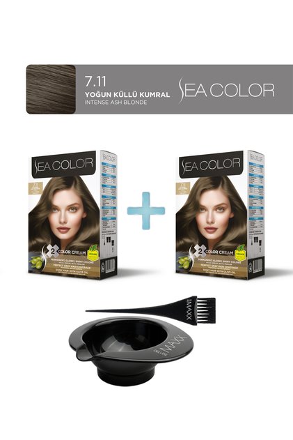 2'li Paket Set Saç Boyası 7.11 Yoğun Küllü Kumral, Boya Tası ve Fırça Hediye!