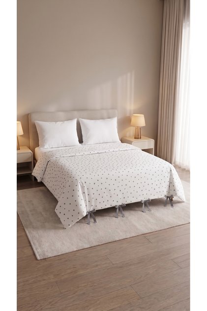 100% Cotton Gray Heart Patterned 4-Lace Quilt Cover 220X200 cm – Double Size Heart Patterned Duvet Cover
