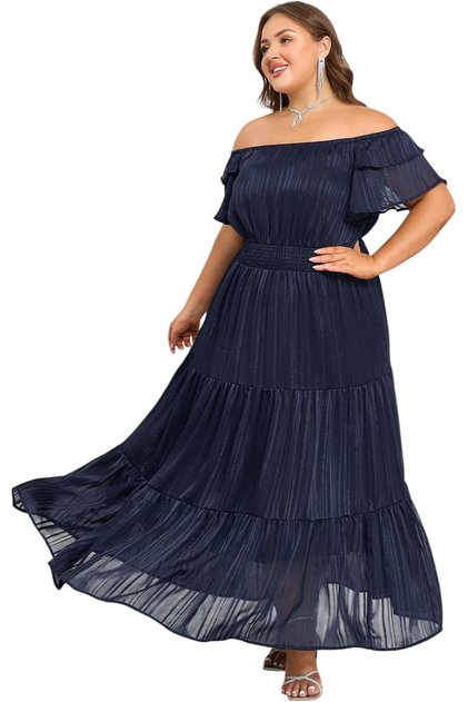 Rochie Maxi de Seară Elegantă cu Umerii Goi Bleumarin Plus Size 3XL — rochie nunta, rochii marimi ma