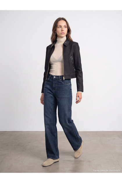 60826 Leather Detailed Crop Jacket