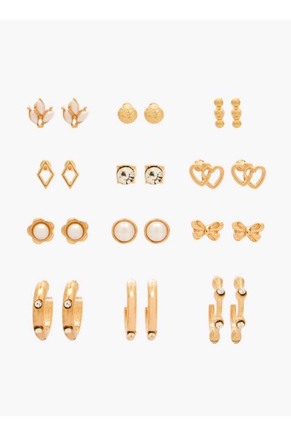 Gloo Pack of 12 Metallic Stud Earrings with Pushback Closure