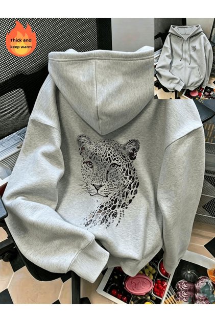 Leopard Detail Oversize Unisex Sweatshirt Hoodie